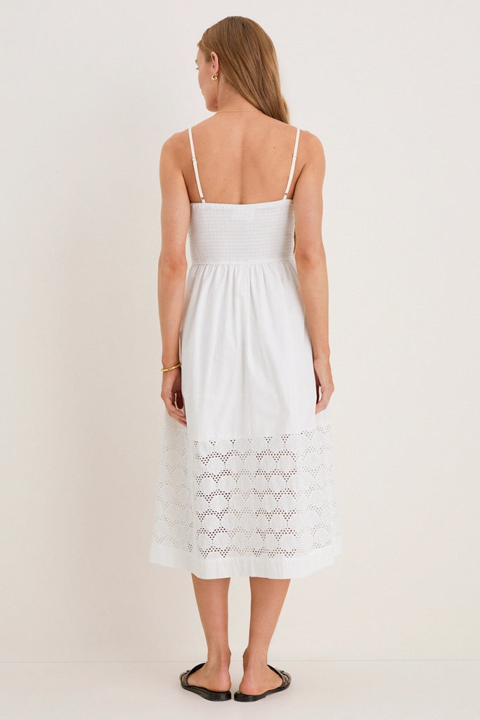 White Smocked Seashell Embroidery Harbor Dress Hyacinth House White / M White Smocked Seashell Embroidery Harbor Dress Hyacinth House White / M