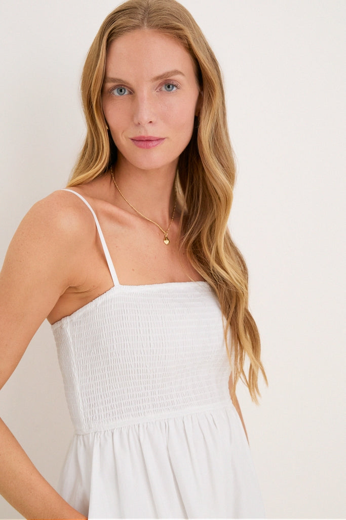 Hyacinth House White Smocked Seashell Embroidery Harbor Dress White / M Hyacinth House White Smocked Seashell Embroidery Harbor Dress White / M