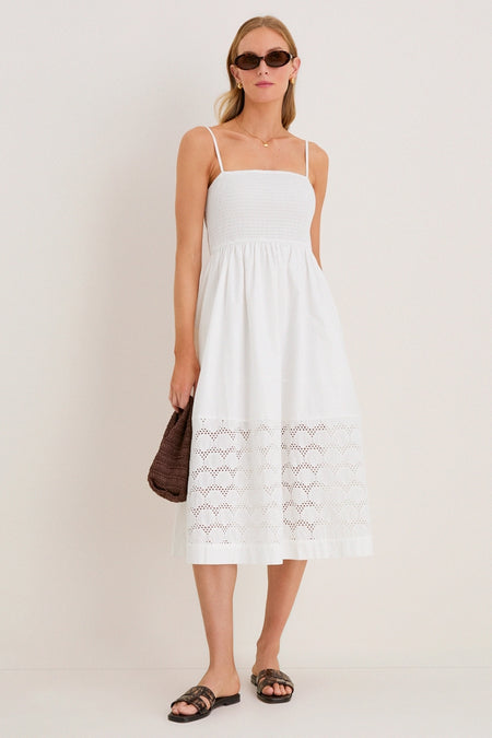 White Smocked Seashell Embroidery Harbor Dress