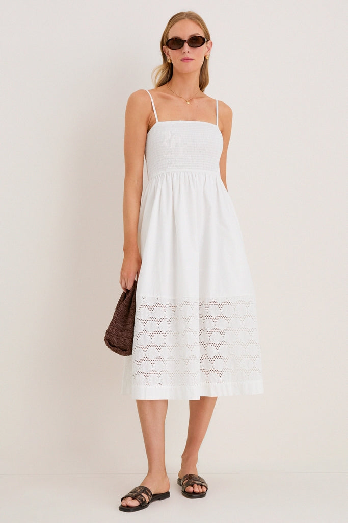 White Smocked Seashell Embroidery Harbor Dress