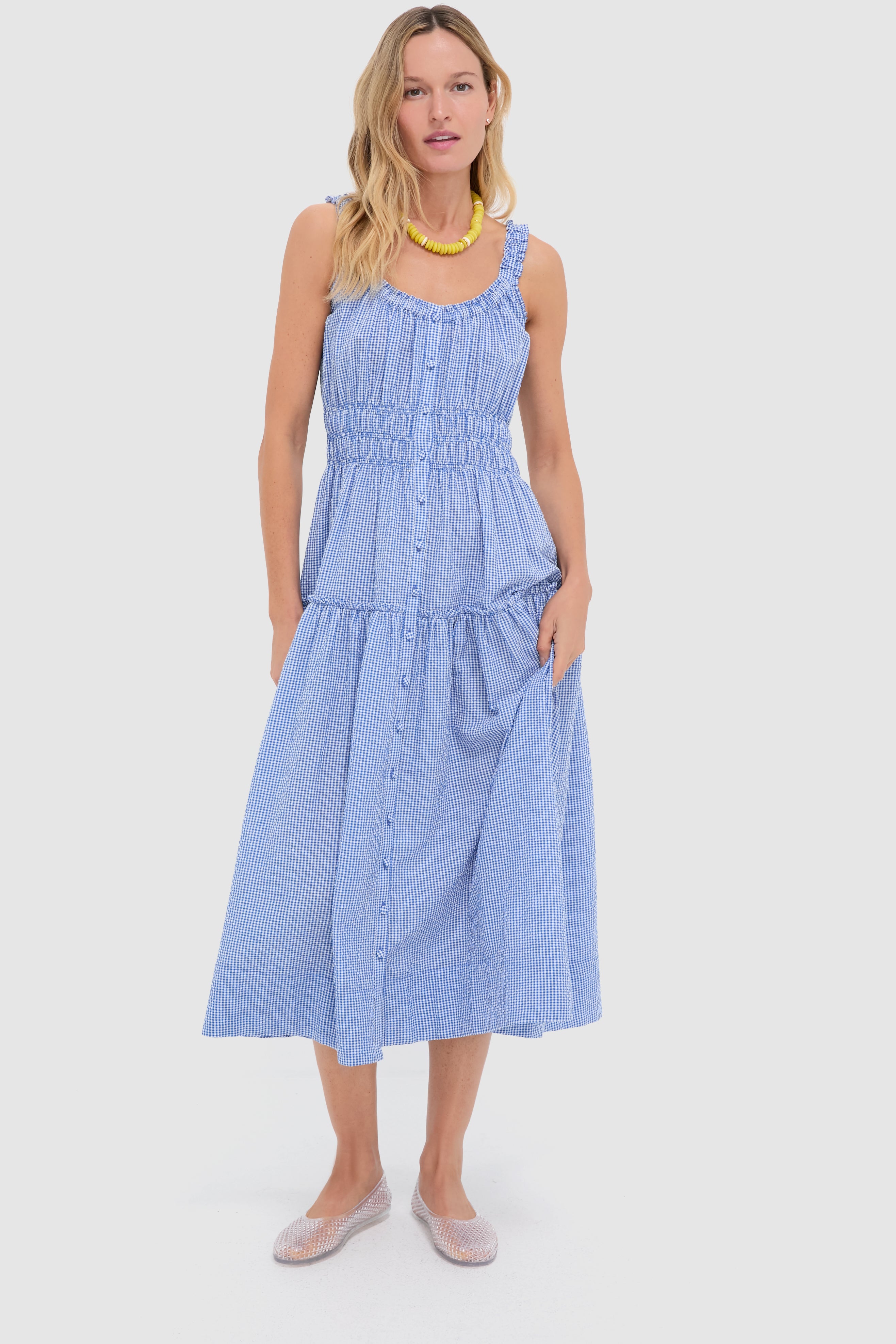 Blue and White Gingham Seersucker Landis Maxi Dress | Tuckernuck