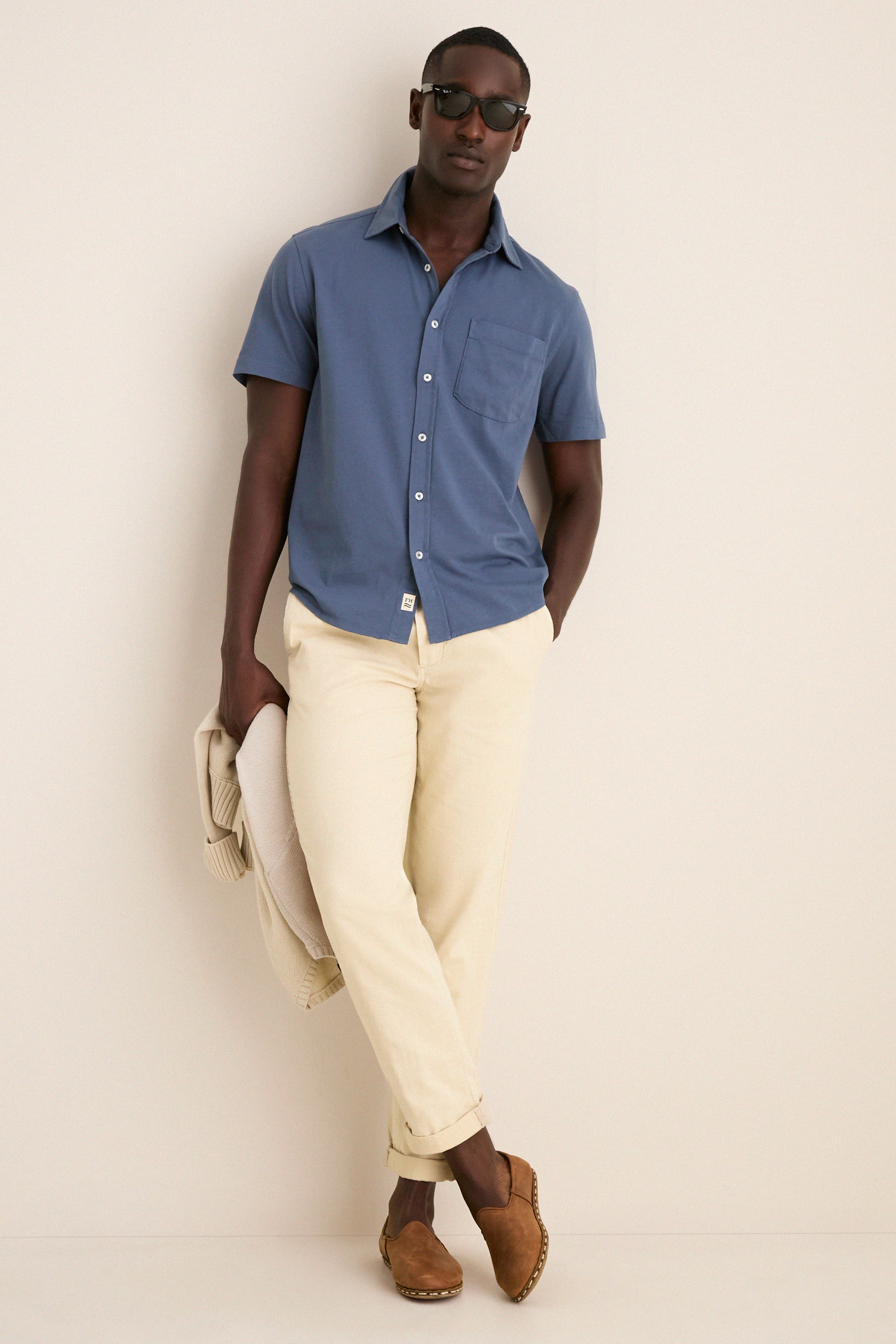 Navy Short Sleeve Saltaire Shirt