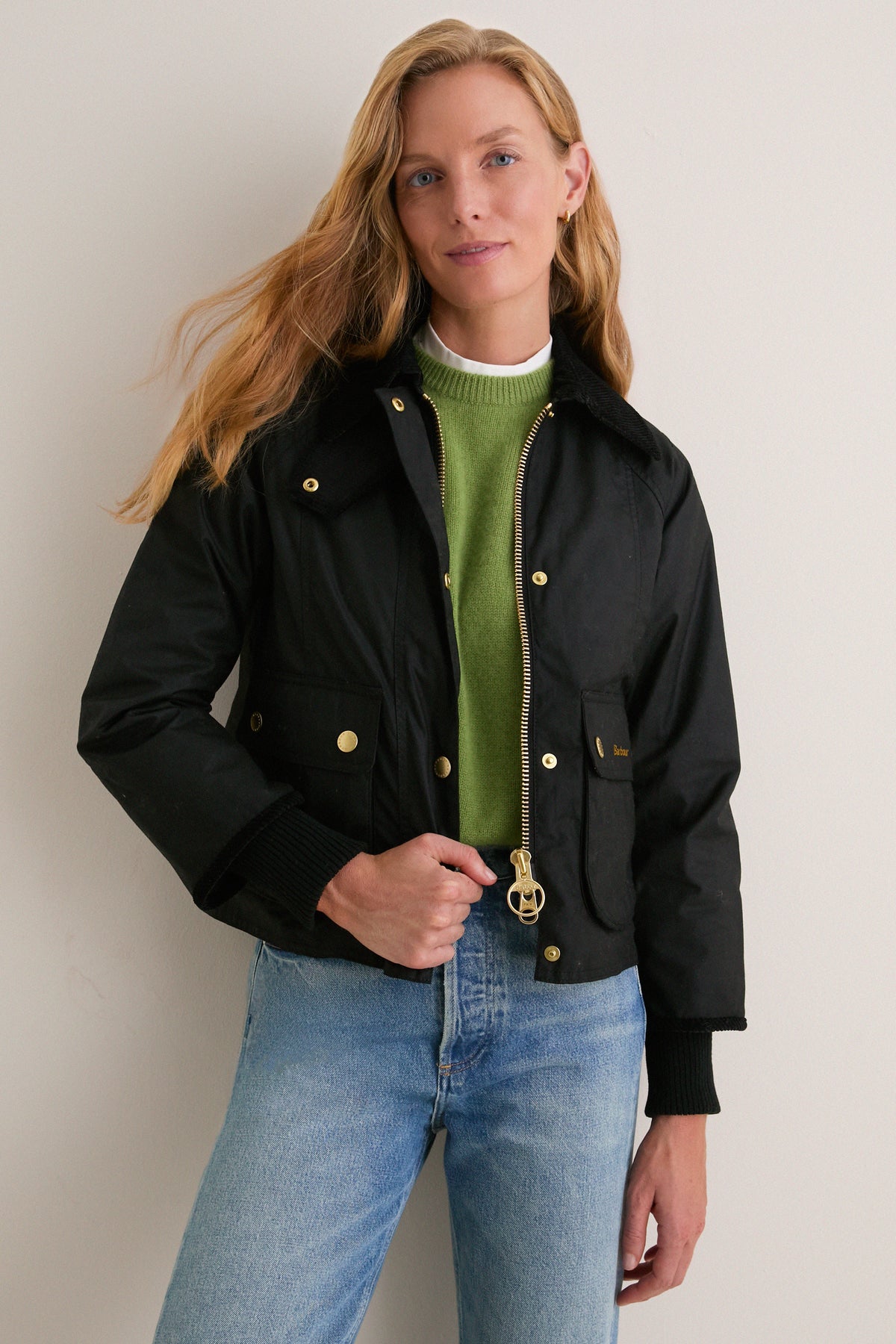 Black Cropped Beadnell Wax Jacket
