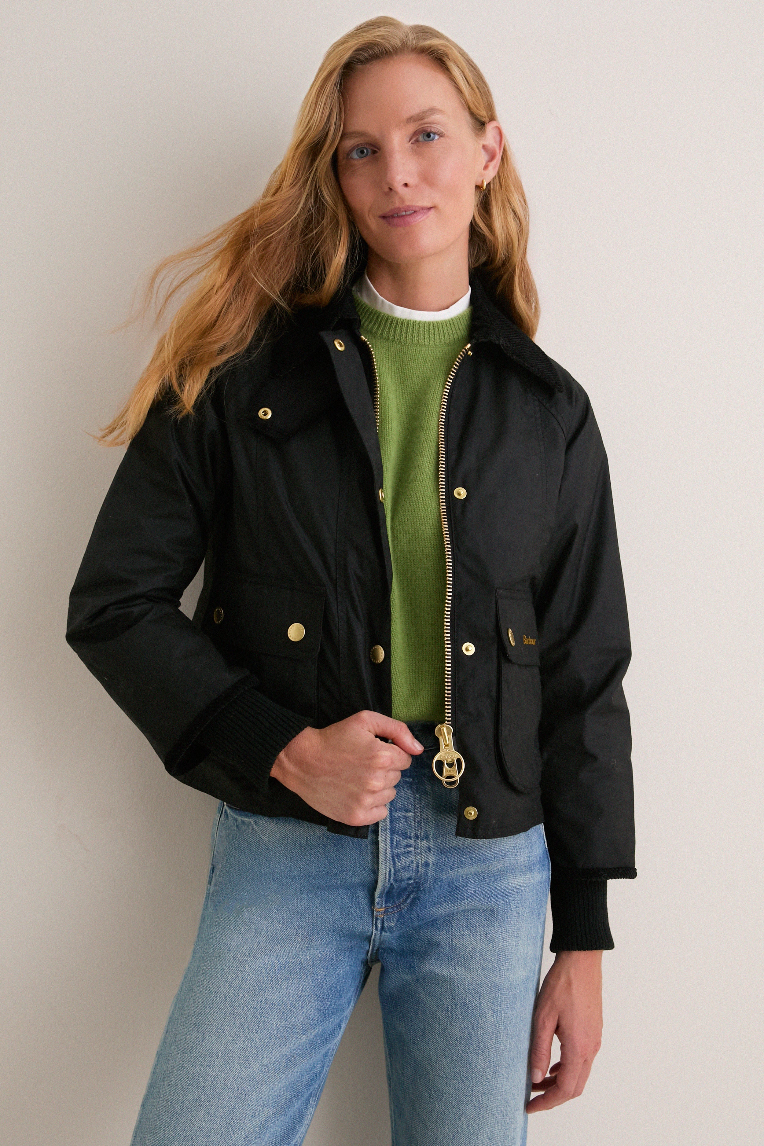 Black Cropped Beadnell Wax Jacket