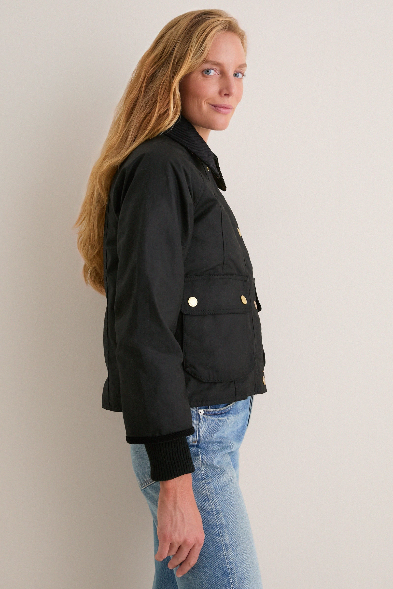 Black Cropped Beadnell Wax Jacket