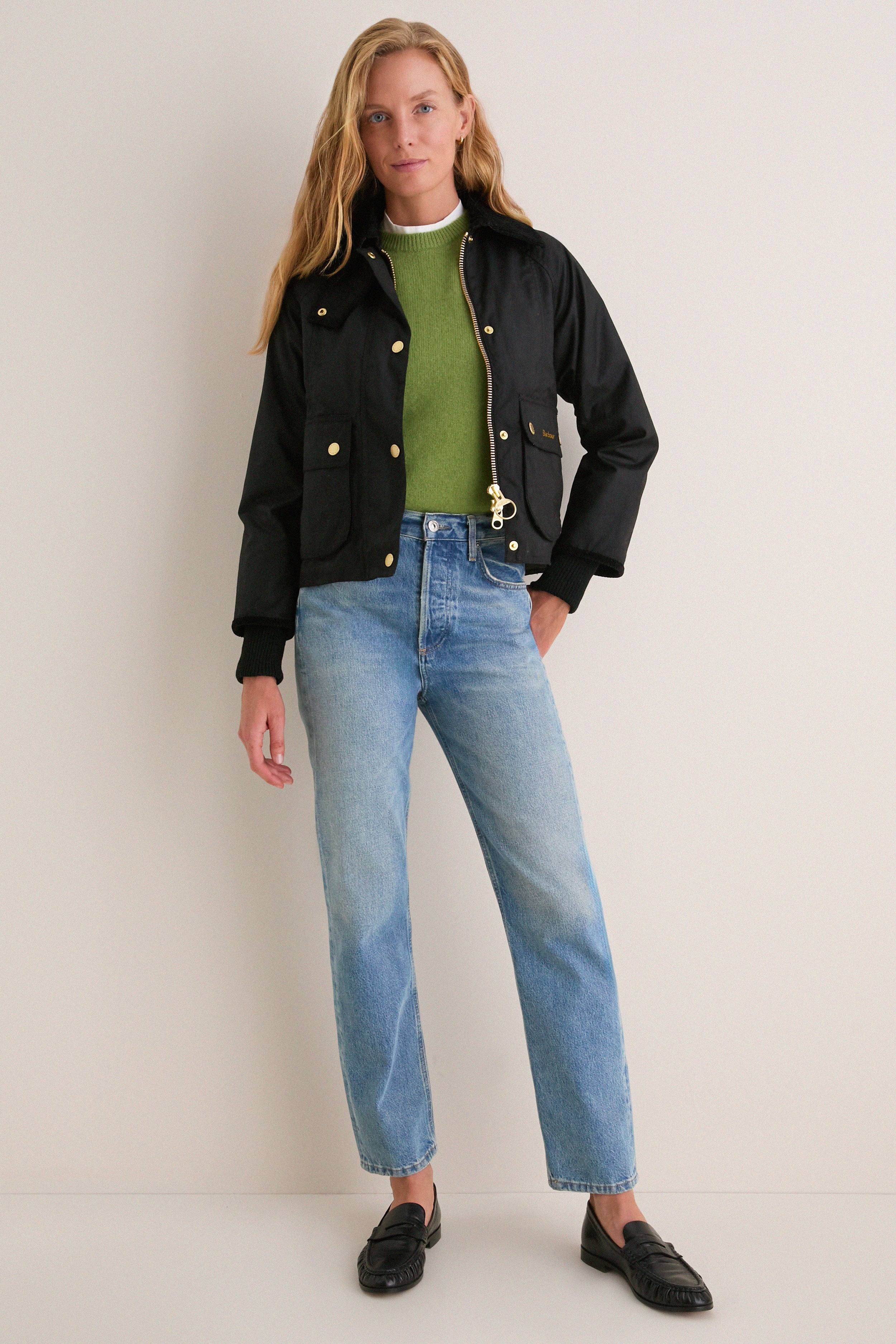 Black Cropped Beadnell Wax Jacket