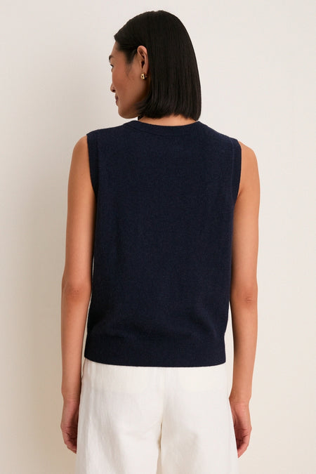 Navy Cashmere Sleeveless Ava Shell
