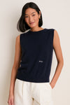 Navy Cashmere Sleeveless Ava Shell