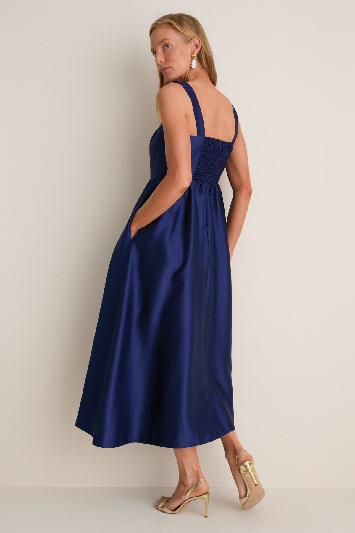 tuckernuck green dupioni esme dress Navy Navy / XXL 68% Rayon dev-position-everything:number:191 Pattern Format:Paper Pattern Padded Shoulder Wrap Midi