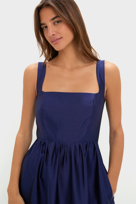 Navy Dupioni Esme Dress