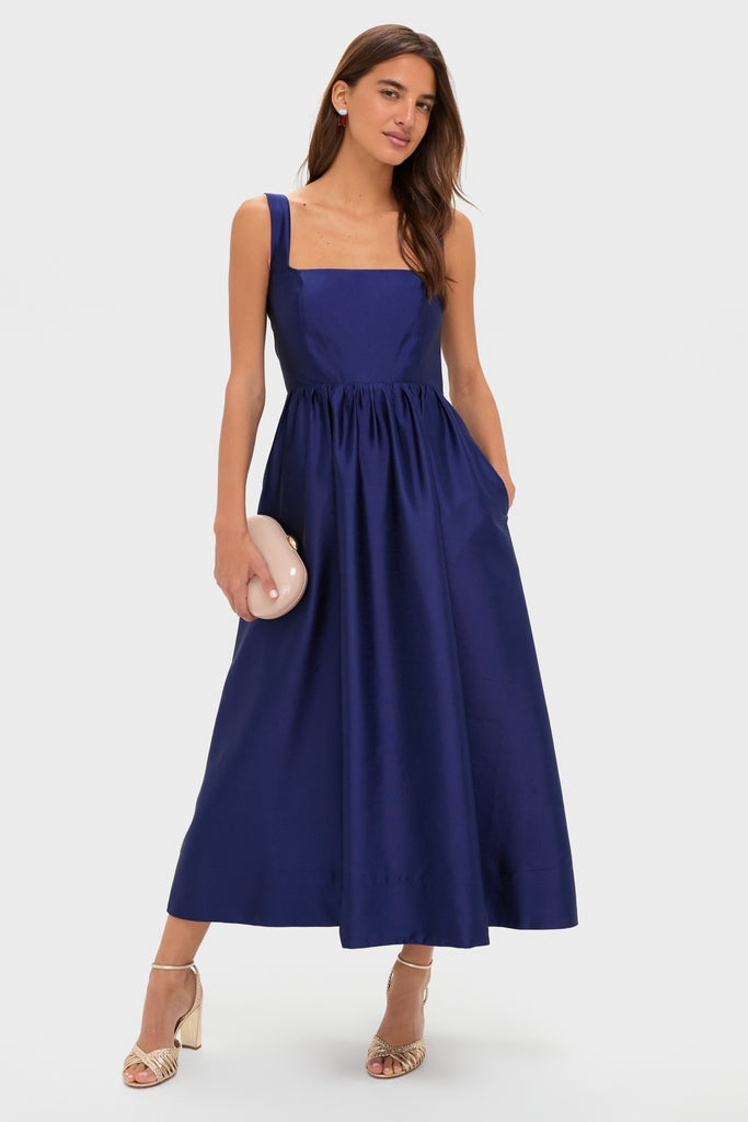 Navy Dupioni Esme Dress
