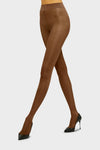 Soft Cacao Satin Touch 20 Tights paired with classic black high heels, showcasing effortless elegance and subtle shine, perfect for a fun, high-end look.