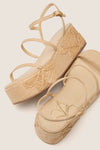 Beige Raffia with Hibiscus Embroidery Gio Platform Sandals