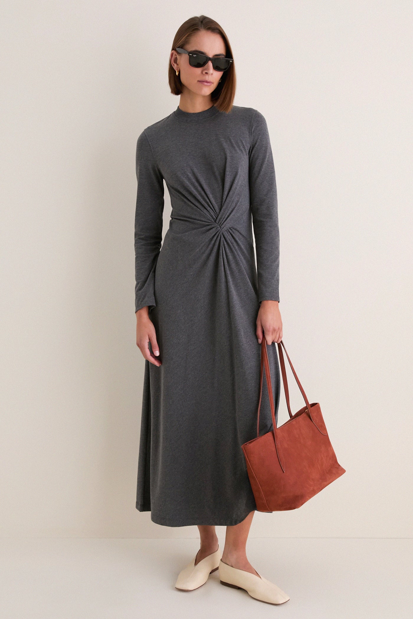 Heathered Charcoal Long Sleeve Volta Dress