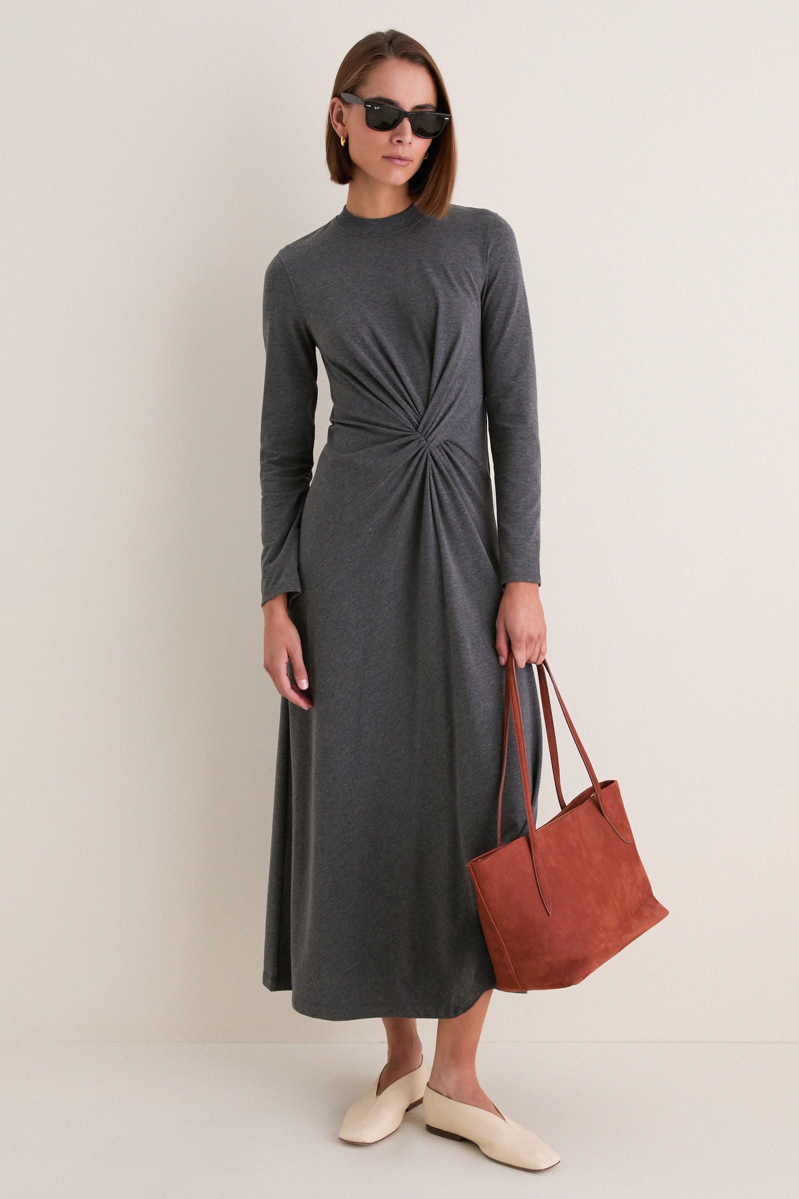 Heathered Charcoal Long Sleeve Volta Dress