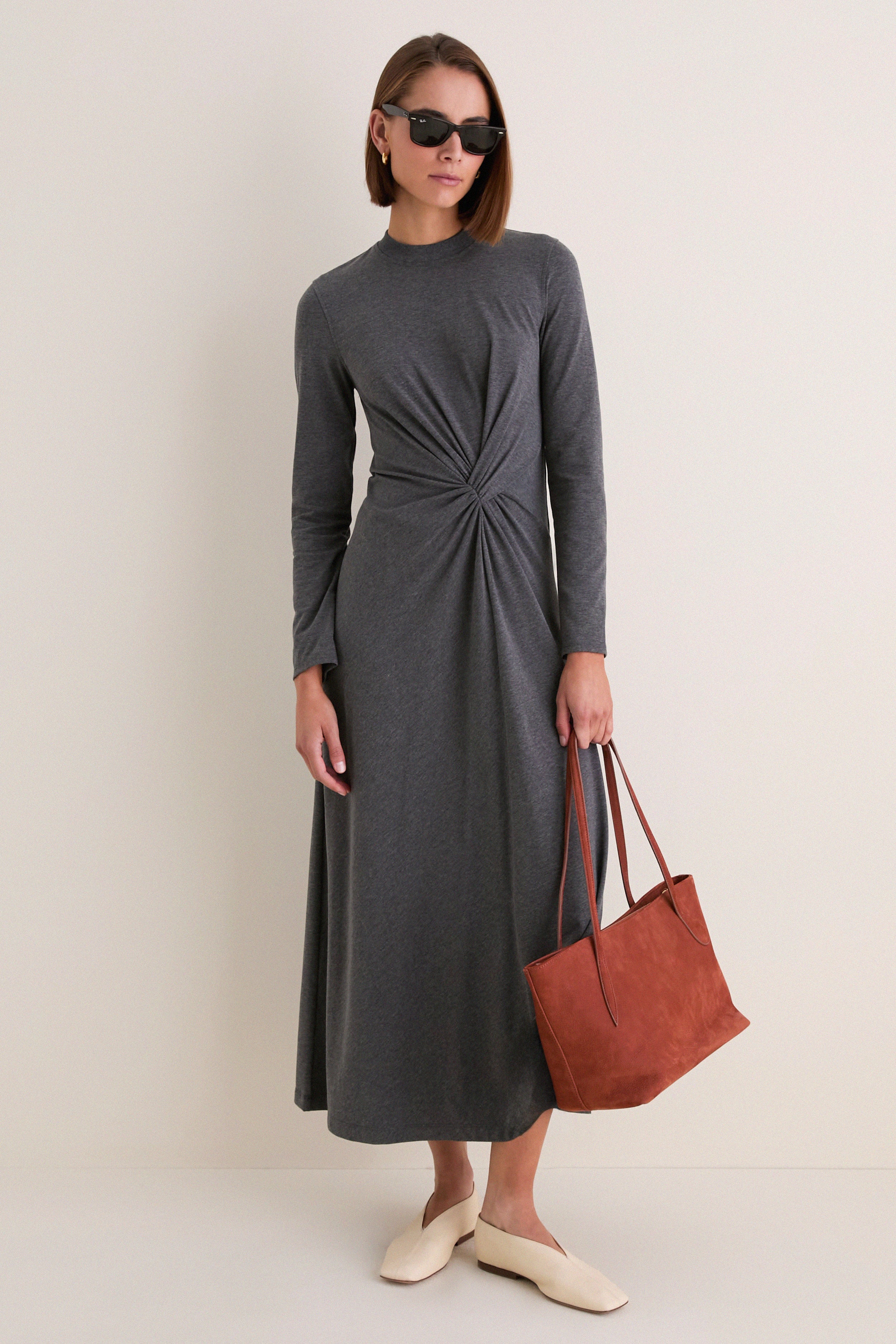 Heathered Charcoal Long Sleeve Volta Dress