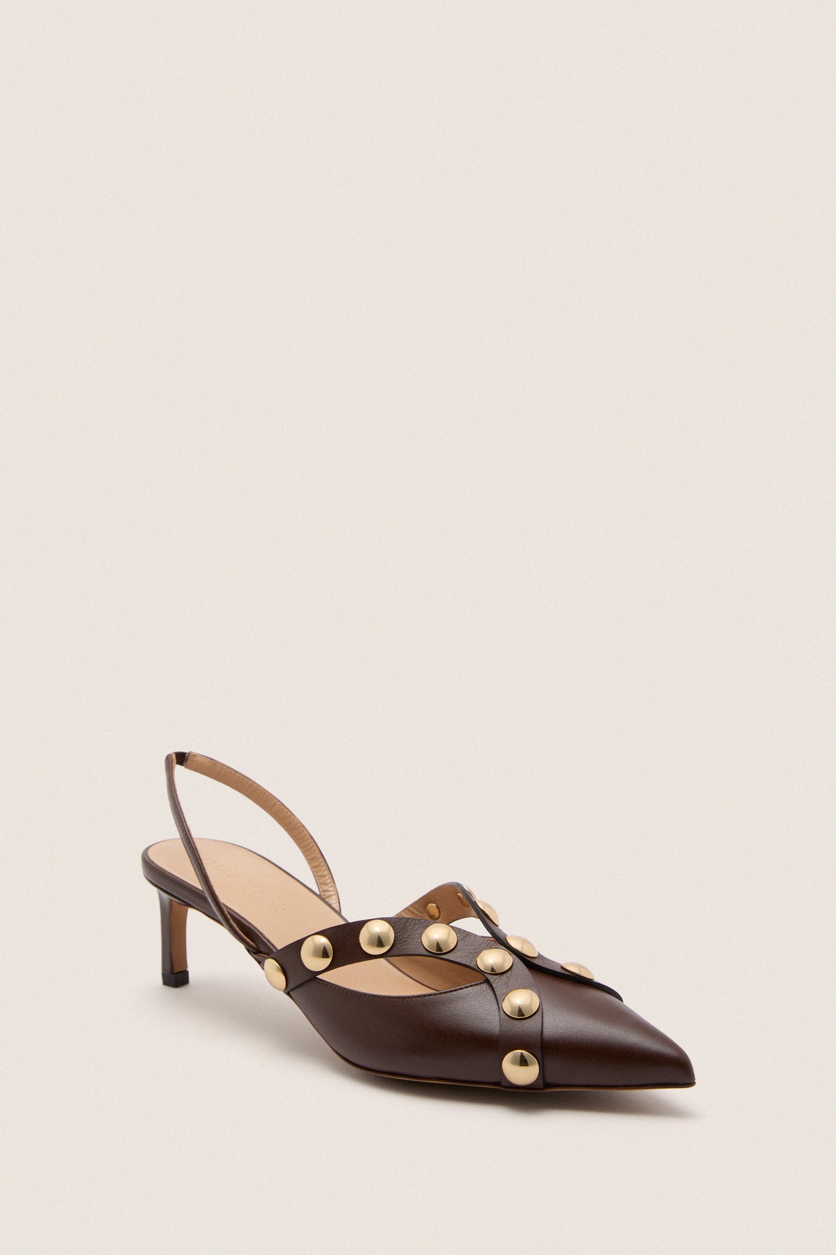 Dark Brown Vendome Studded Kitten Heels