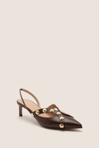 Dark Brown Vendome Studded Kitten Heels