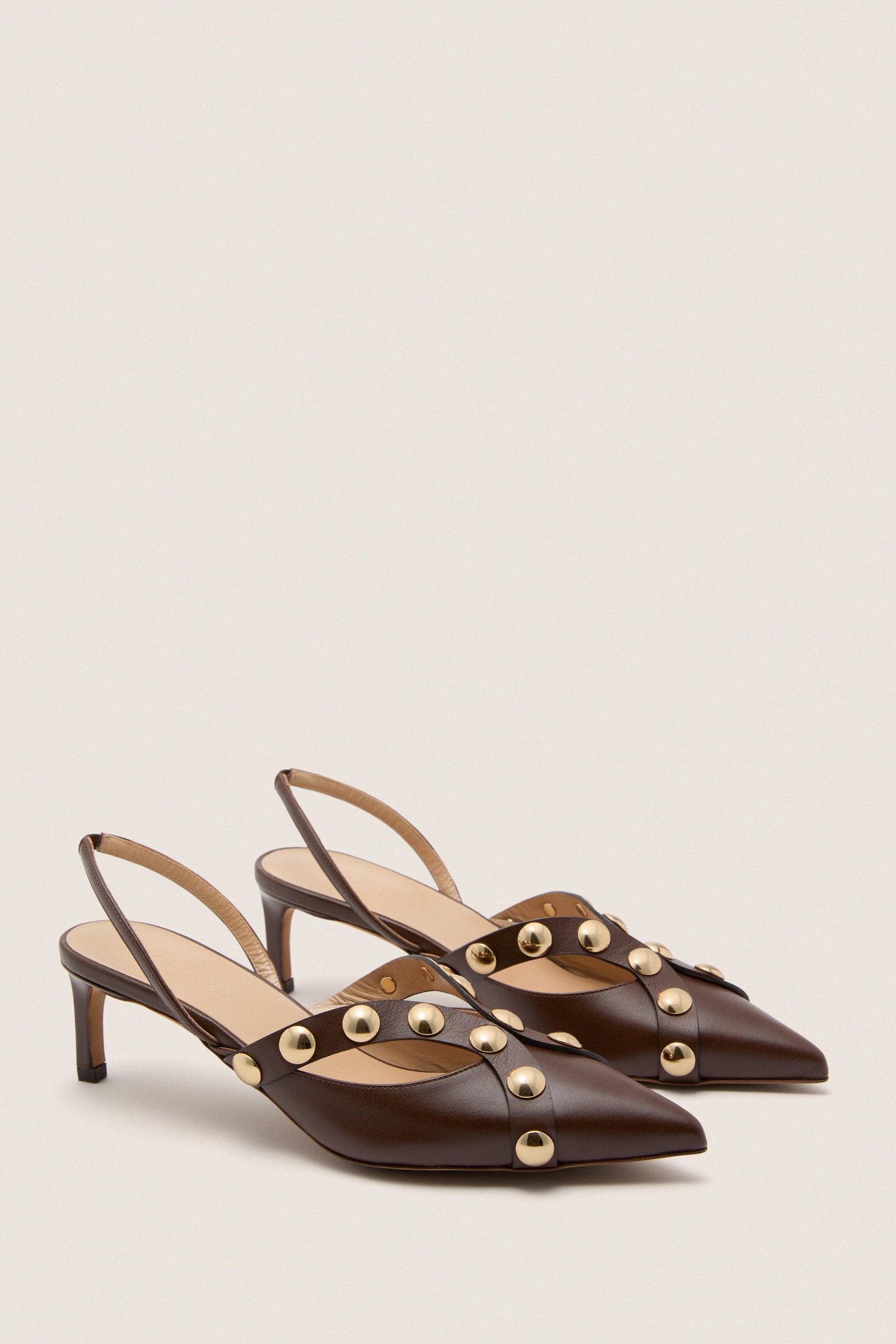 Dark Brown Vendome Studded Kitten Heels
