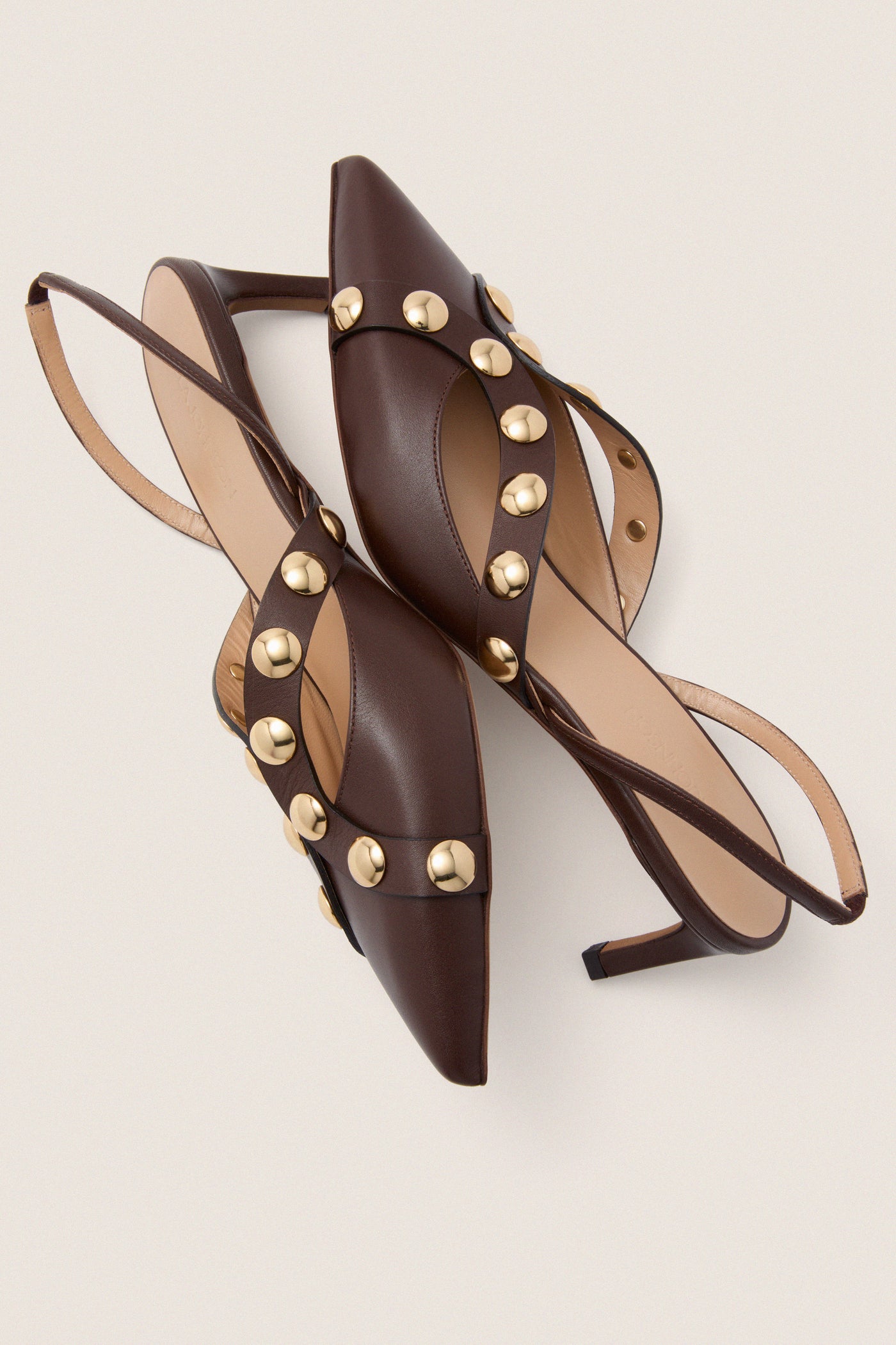 Dark Brown Vendome Studded Kitten Heels