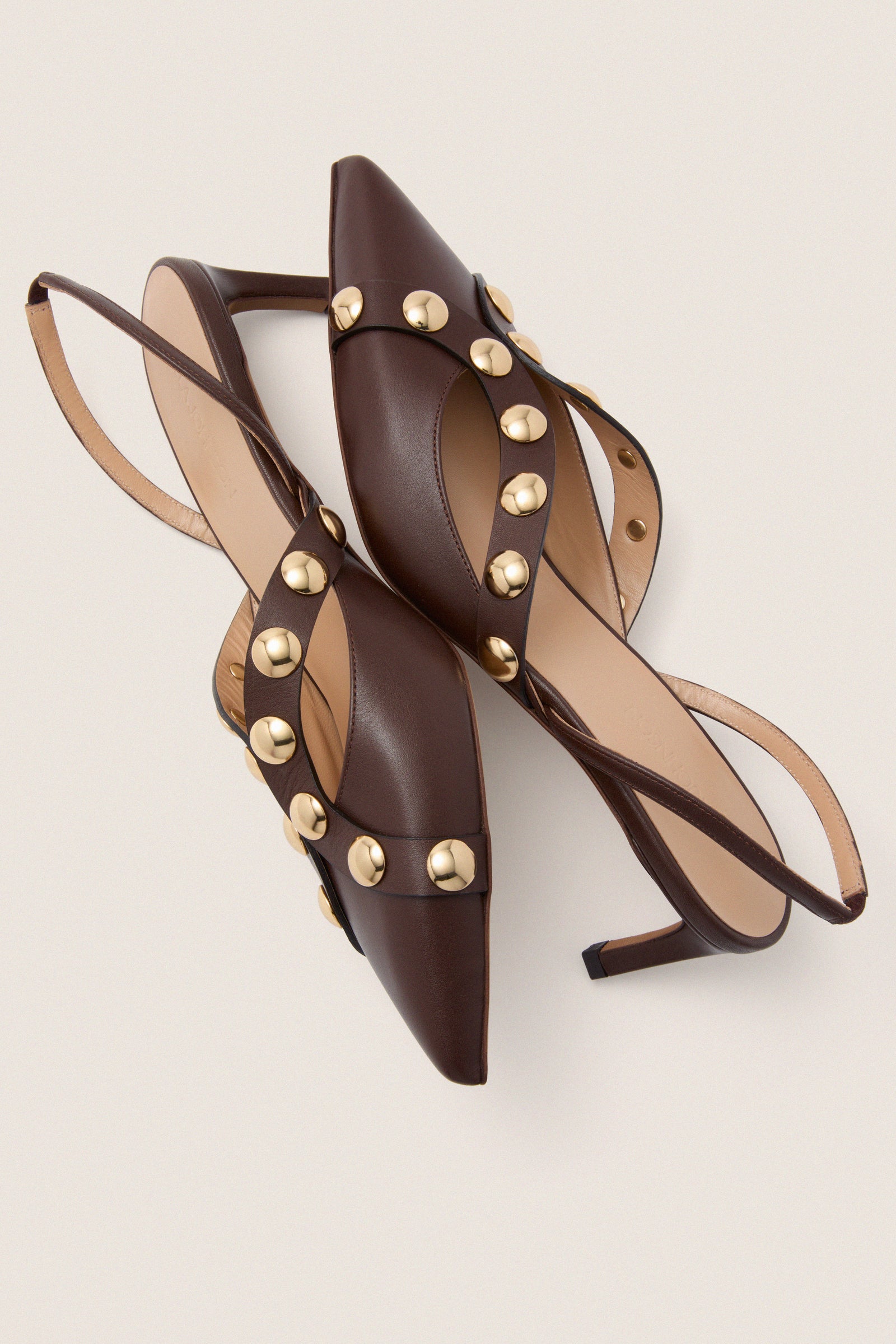 Dark Brown Vendome Studded Kitten Heels