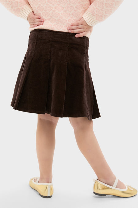 Girls Pleated Corduroy Skirt: A classic, high-end piece with effortless style, featuring pleats and adjustable tabs, ideal for fun occasions and cool, confident wear.