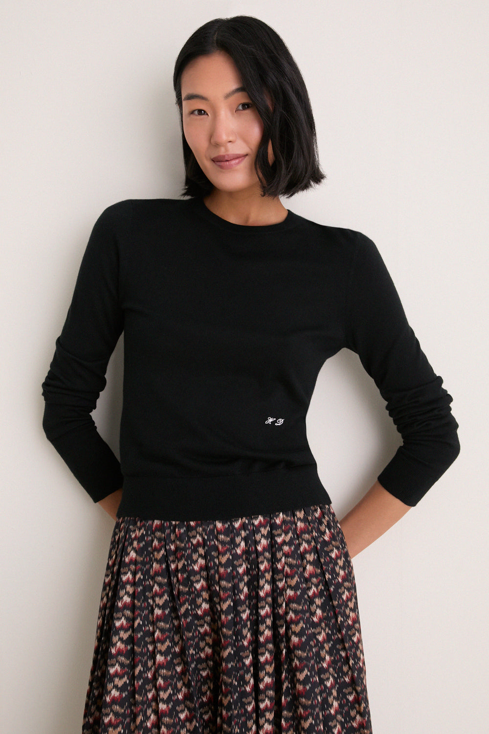 Black Cashmere Silk Long Sleeve Katie Tee