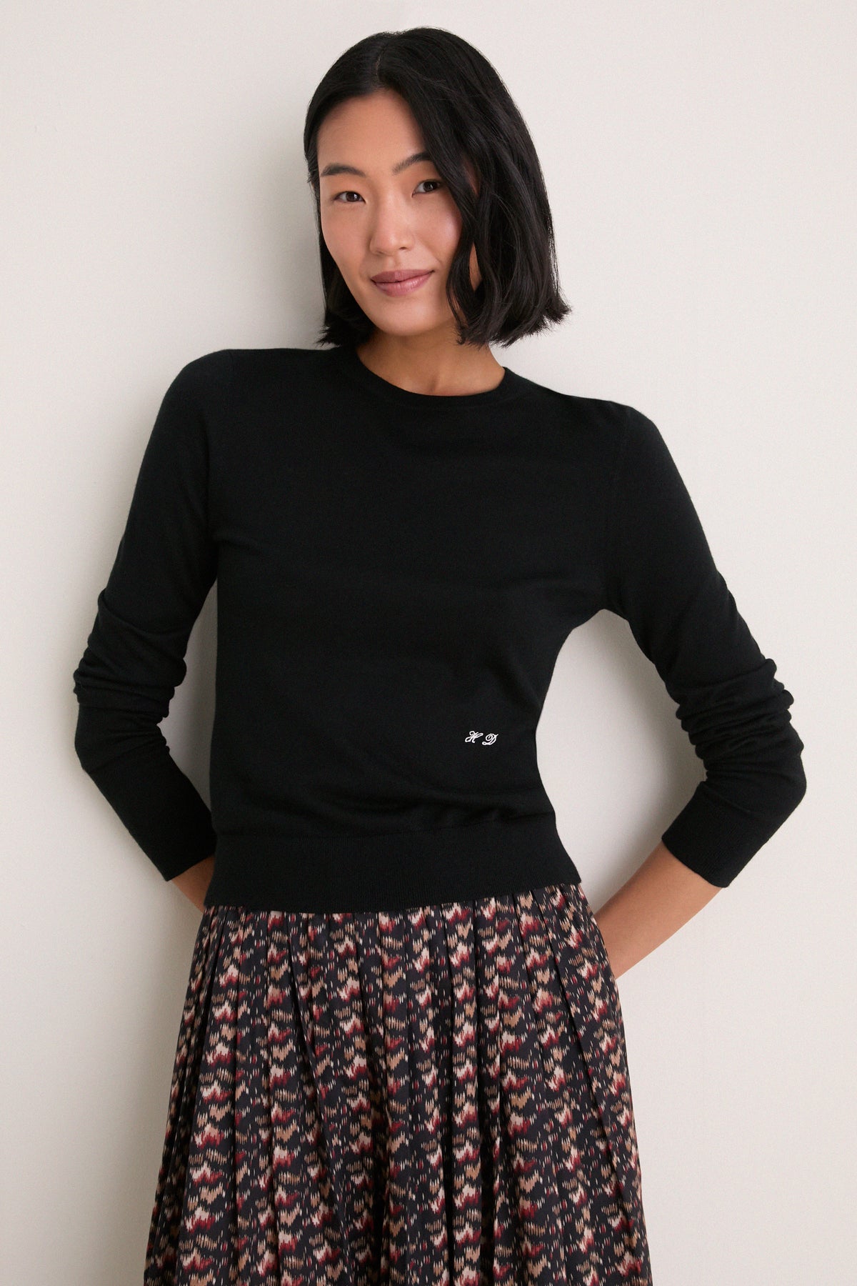 Black Cashmere Silk Long Sleeve Katie Tee