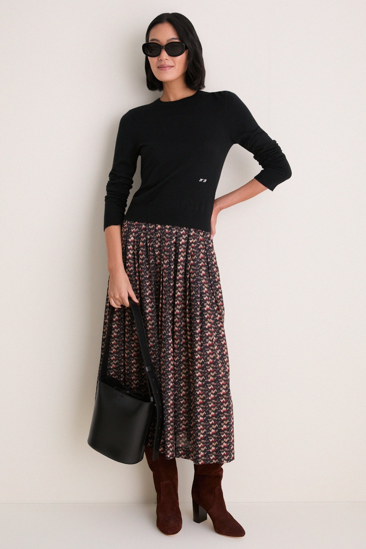 Black Cashmere Silk Long Sleeve Katie Tee