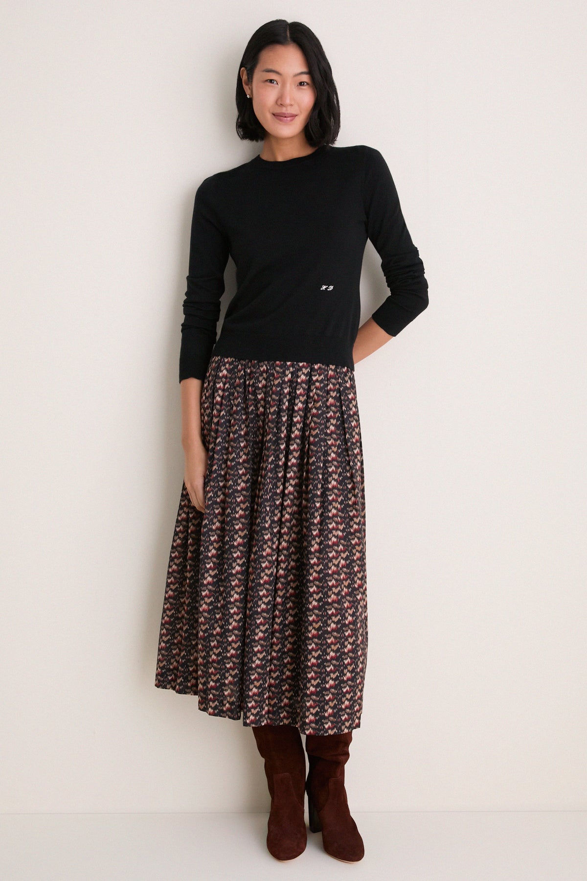 Black Cashmere Silk Long Sleeve Katie Tee