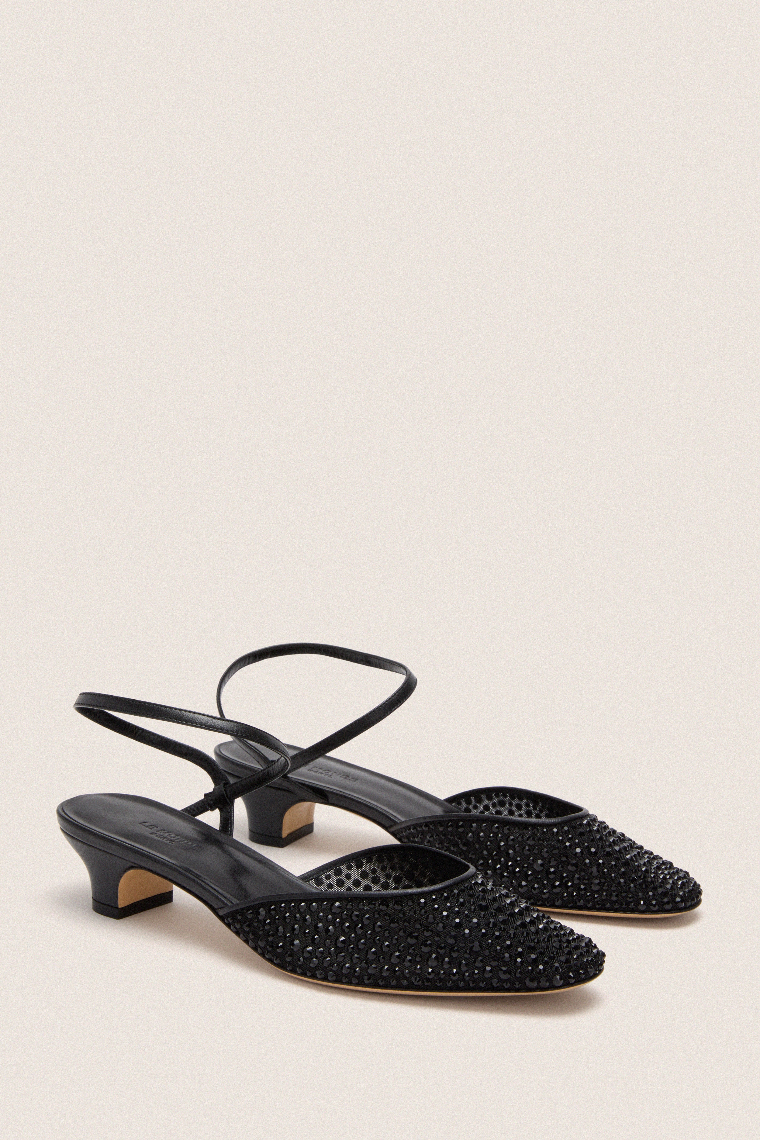 Black Crystals Erika Pump Sandals