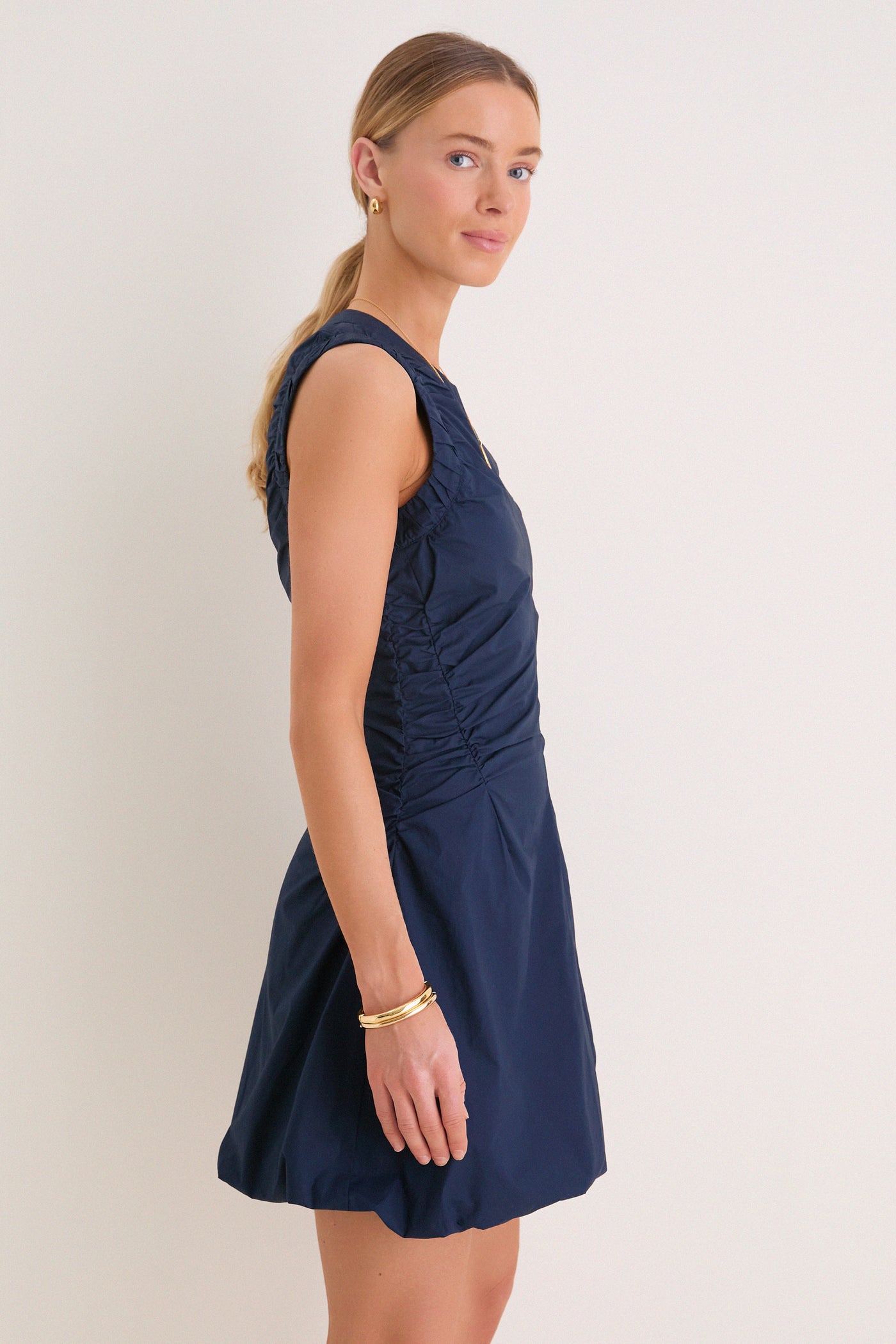 navy blue cotton dress Navy Blue Warm Cotton Waffle Fit and Flare Short Sleeveless Dress 46" / Tall (5'7" and above)