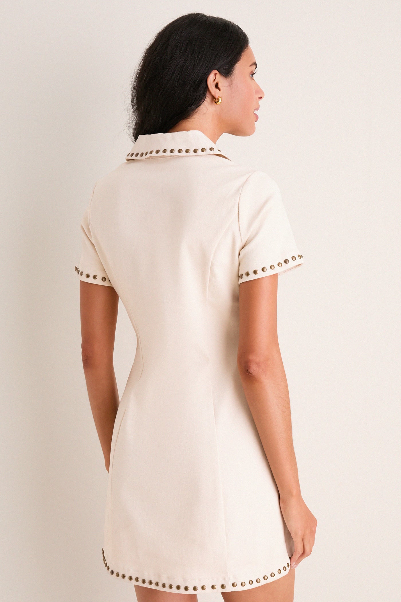English Factory Beige Denim Studded Katherine Mini Dress Beige / M
