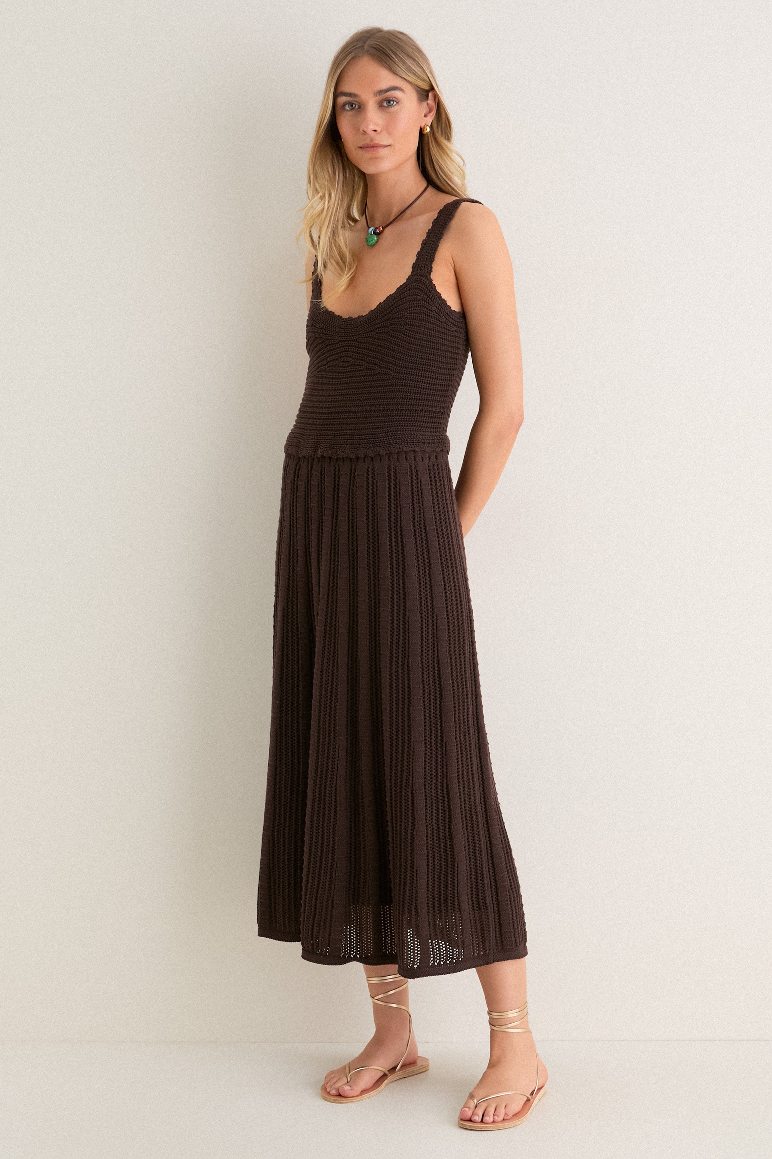 Chocolate Brown Knit Anne Midi Dress