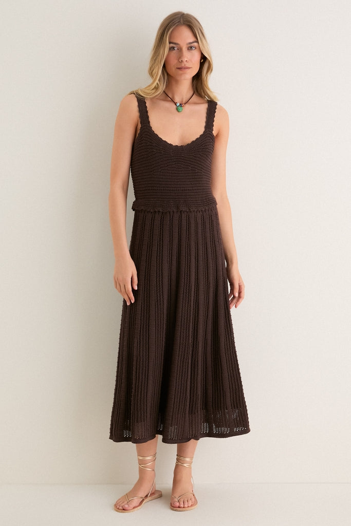 Hyacinth House Chocolate Brown Knit Anne Midi Dress Chocoloate Brown / XXL