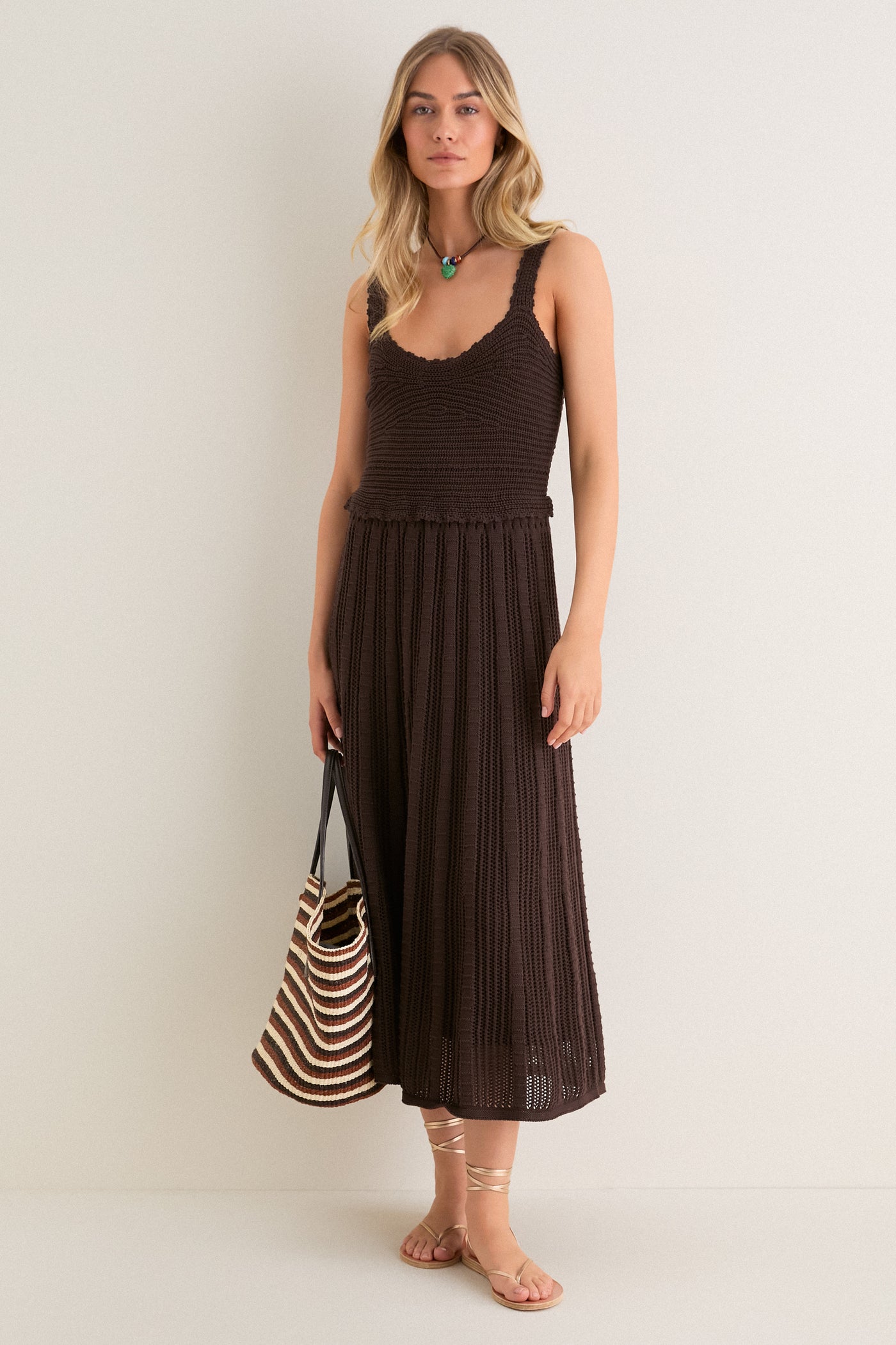Chocolate Brown Knit Anne Midi Dress