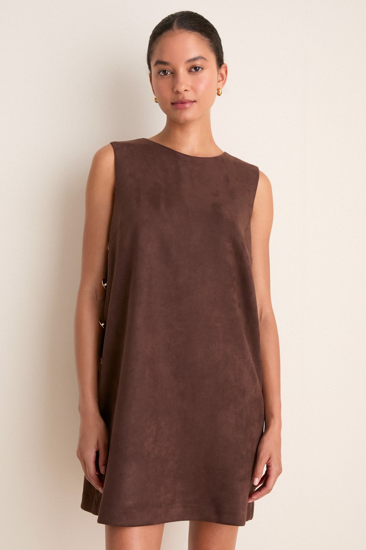 Chocolate Faux Suede Button Bitsy Dress