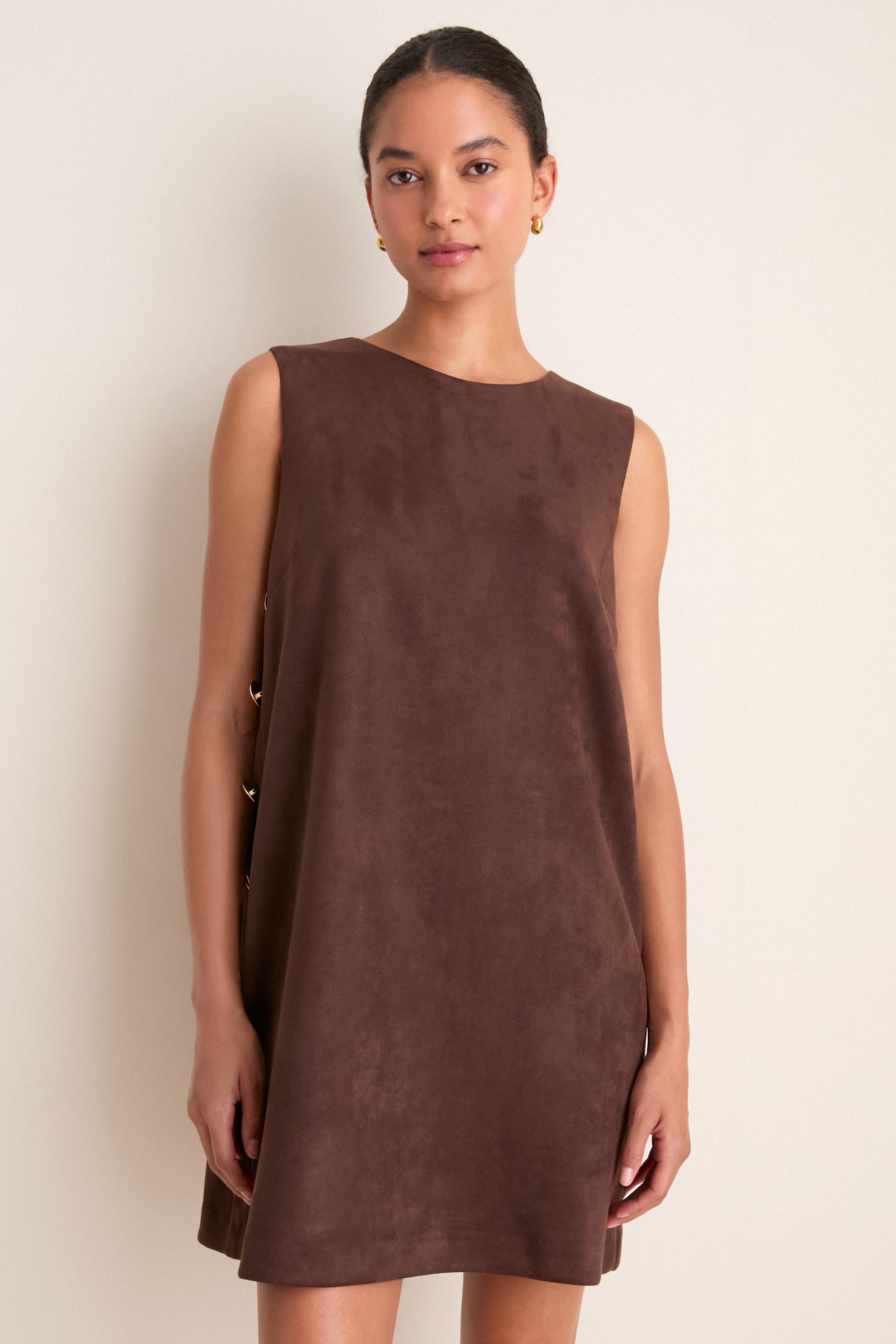 Chocolate Faux Suede Button Bitsy Dress