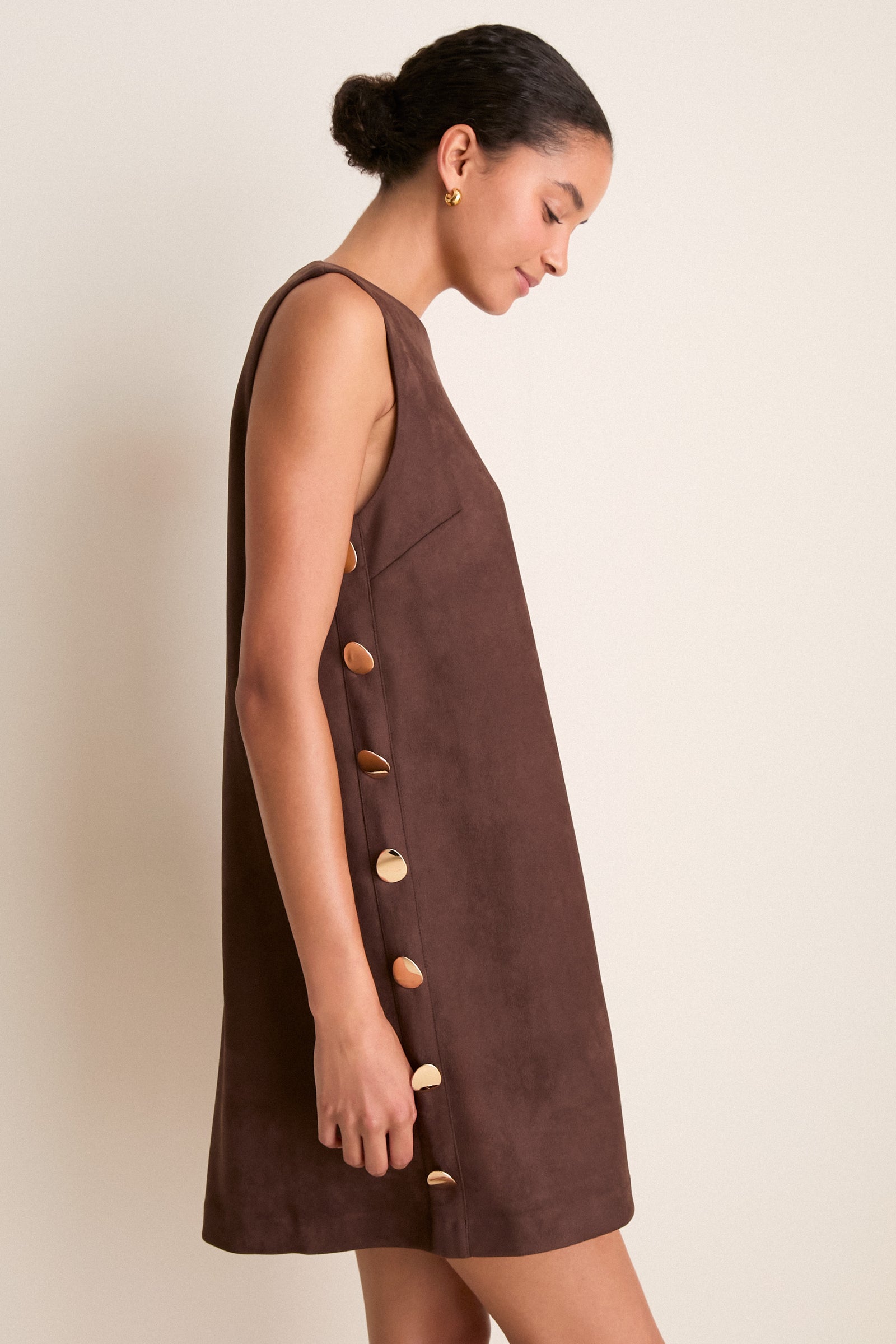 Chocolate Faux Suede Button Bitsy Dress