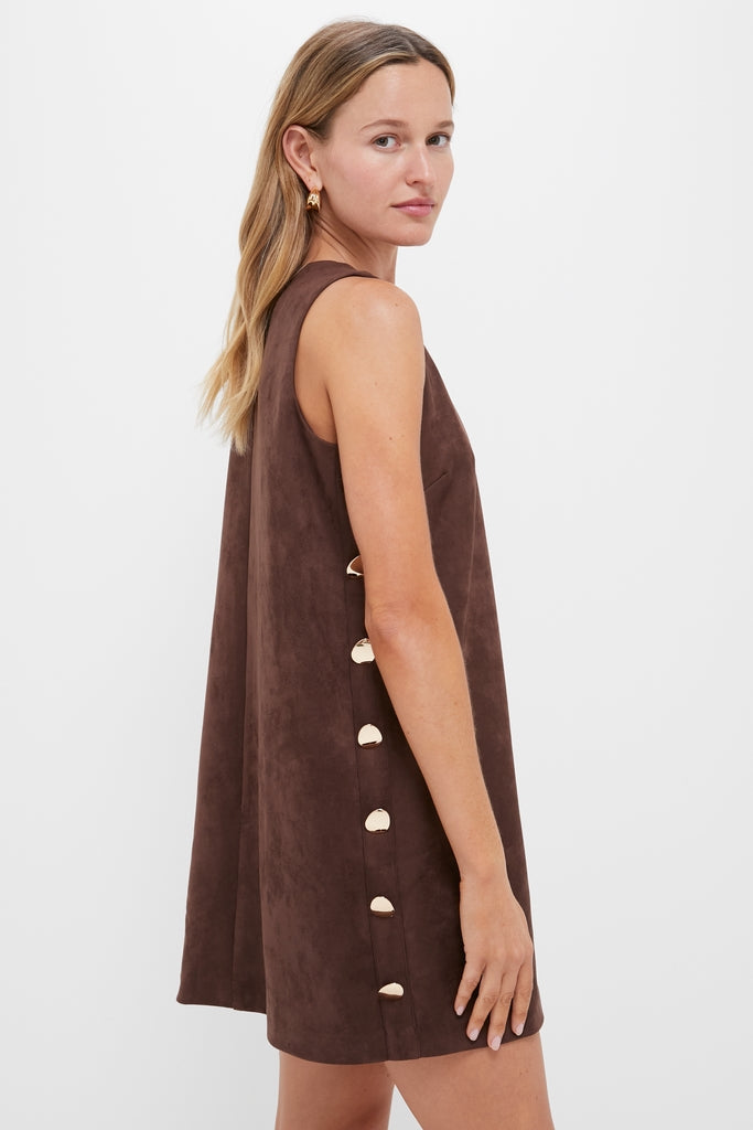 Chocolate Faux Suede Button Bitsy Dress