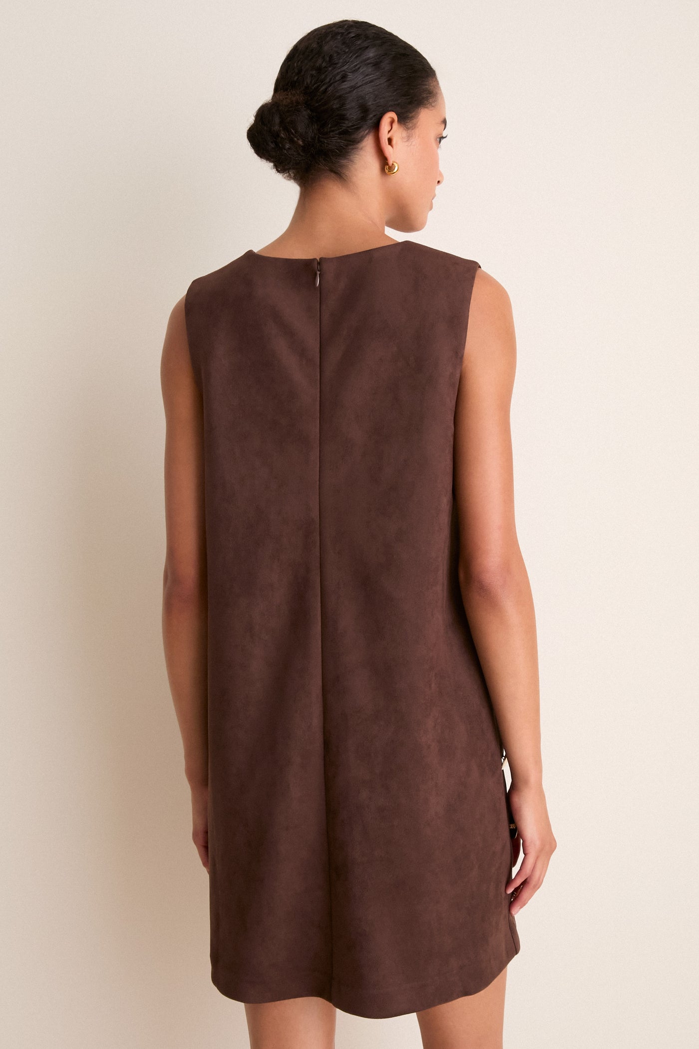 Chocolate Faux Suede Button Bitsy Dress