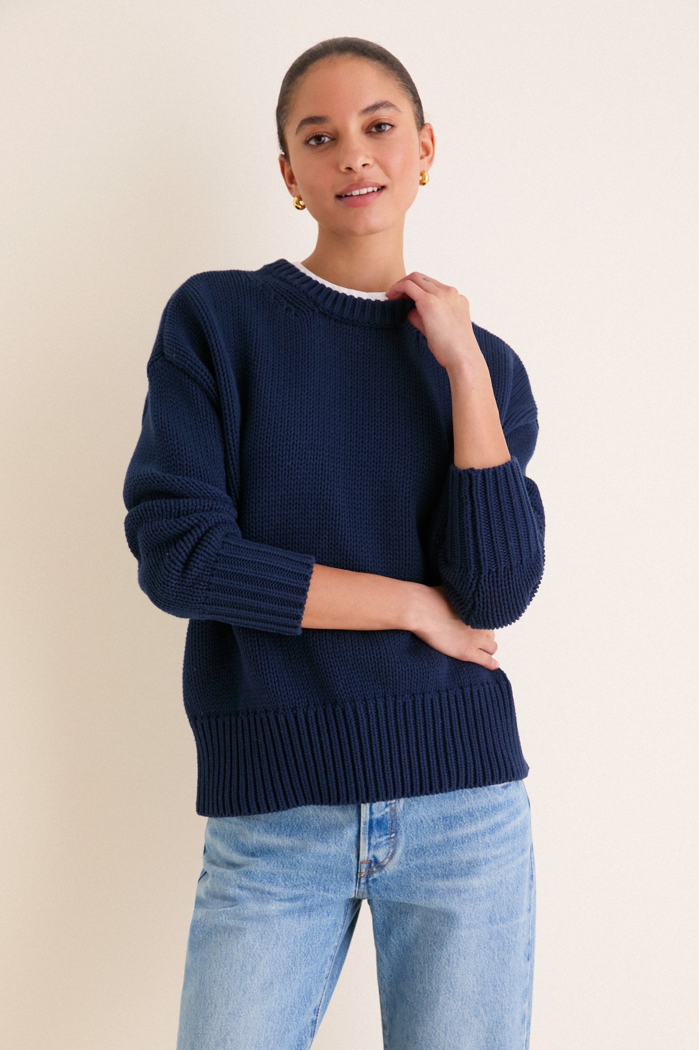 Navy Cotton Cliff Crewneck Sweater
