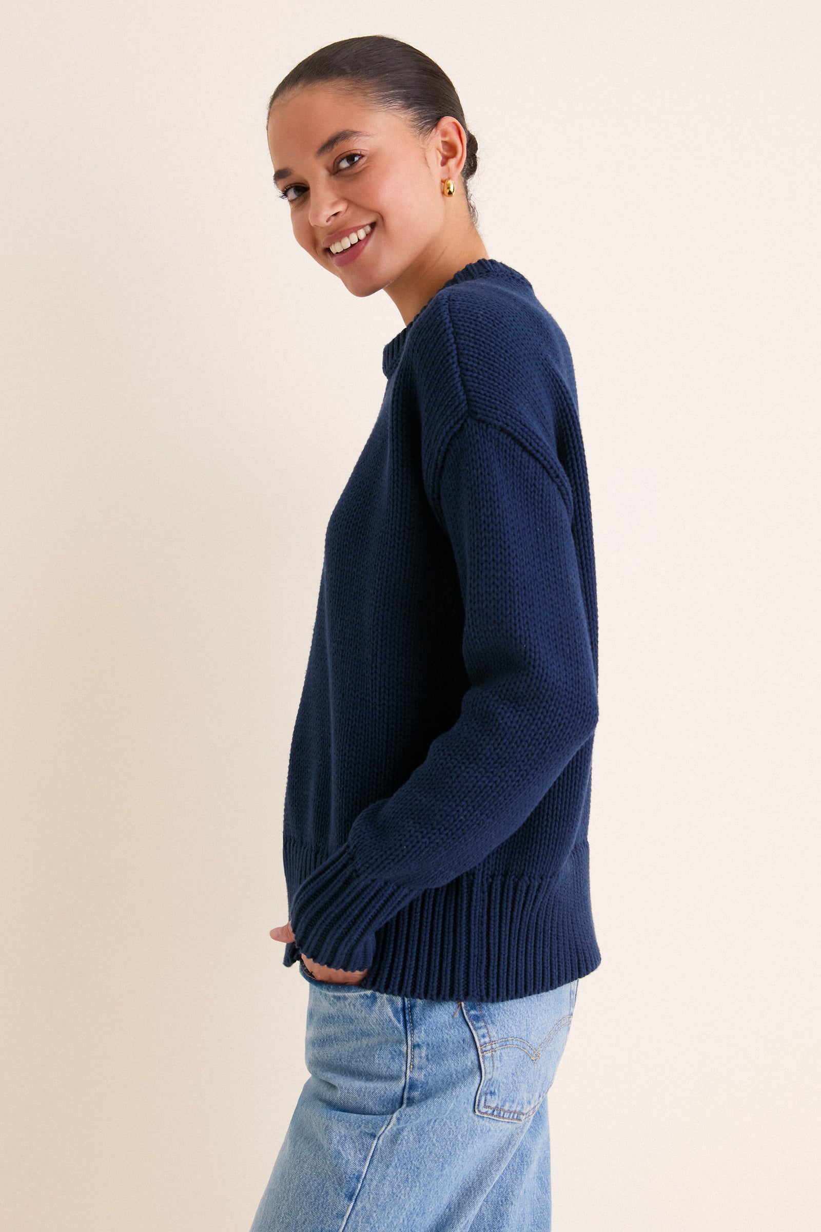 Navy Cotton Cliff Crewneck Sweater