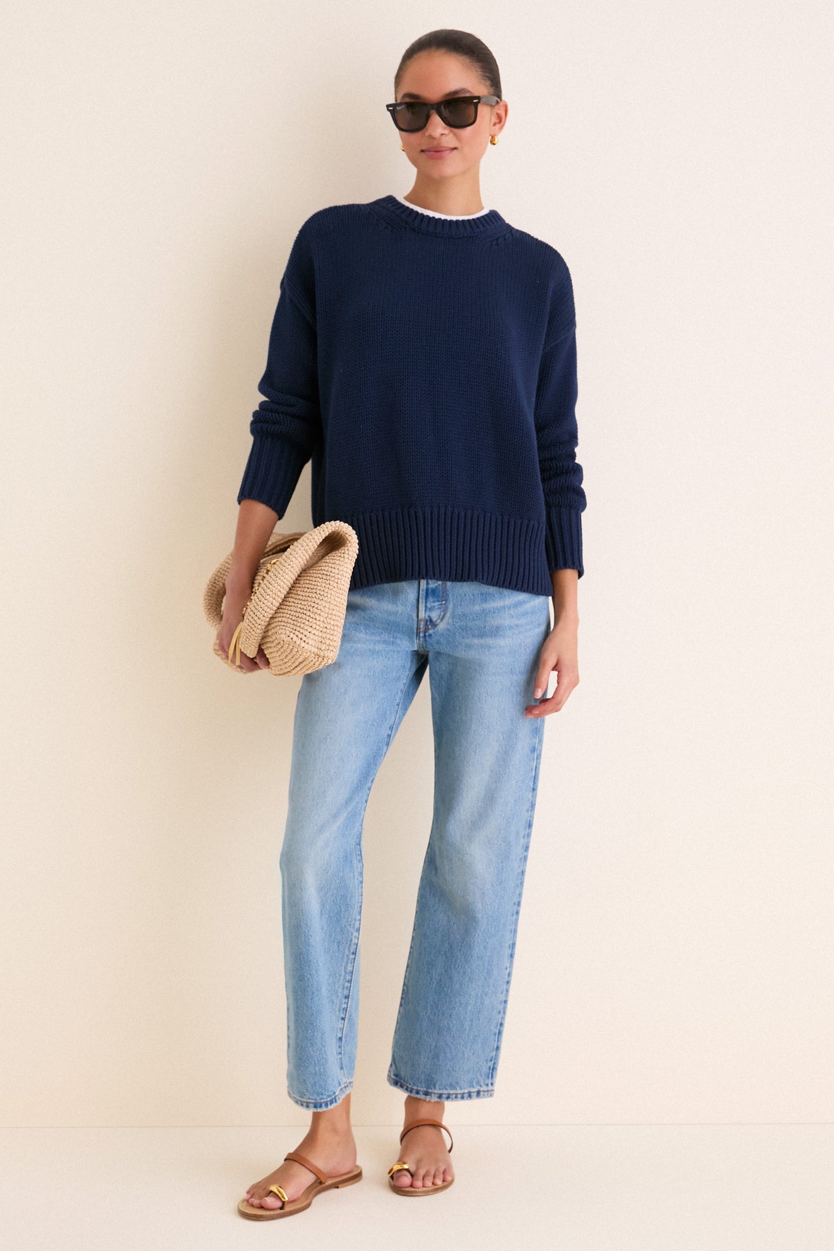 Navy Cotton Cliff Crewneck Sweater