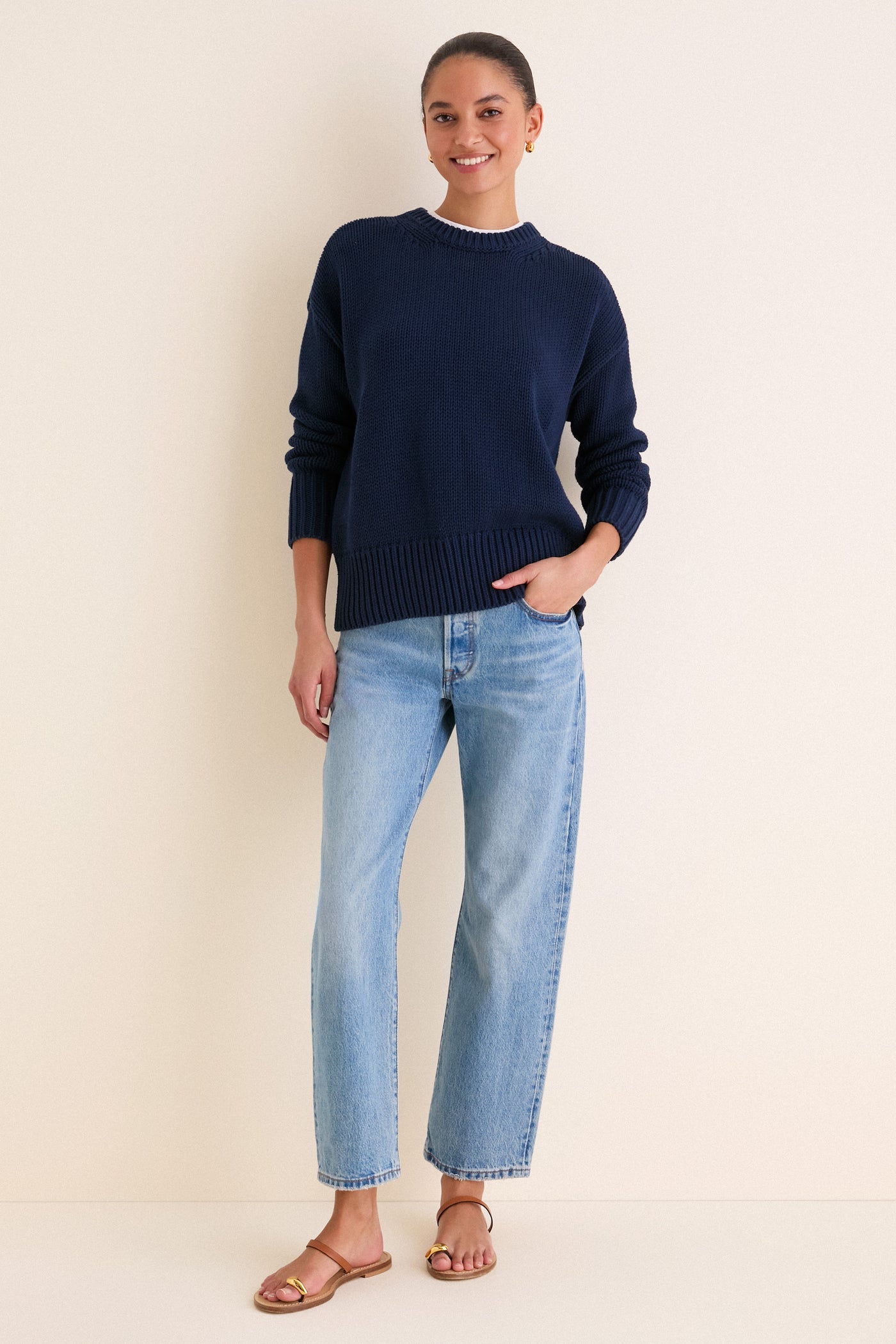 Navy Cotton Cliff Crewneck Sweater
