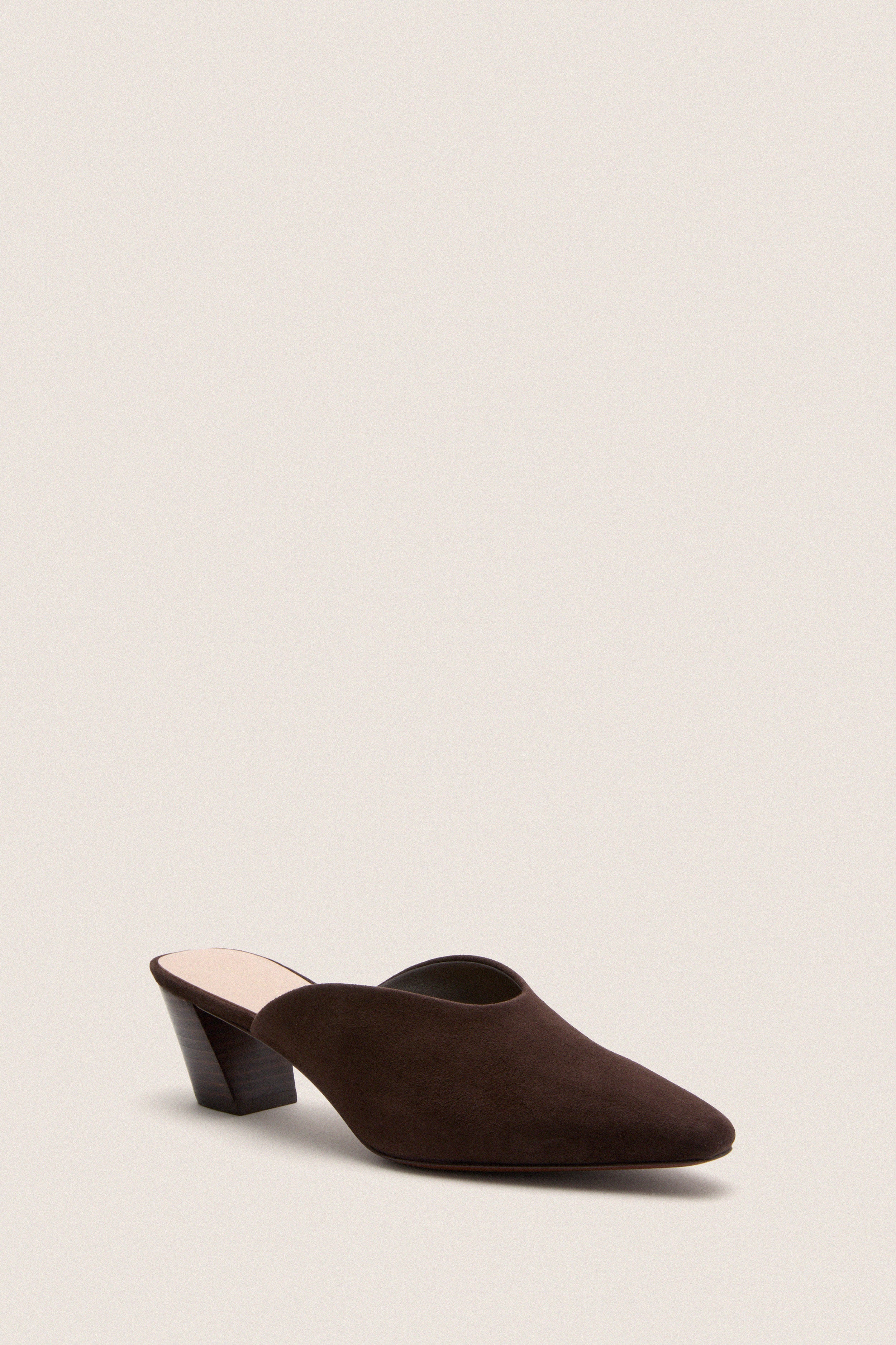 Tmoro Suede Perry Heels: Classic, effortless mule with pointed toe and slanted heel, offering high-end style for versatile, fun dressing.