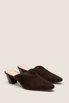 Tmoro Suede Perry Heels: Classic, high-end slip-on mules with pointed toes and slanted heels, offering an effortless, fun style for versatile, chic looks.