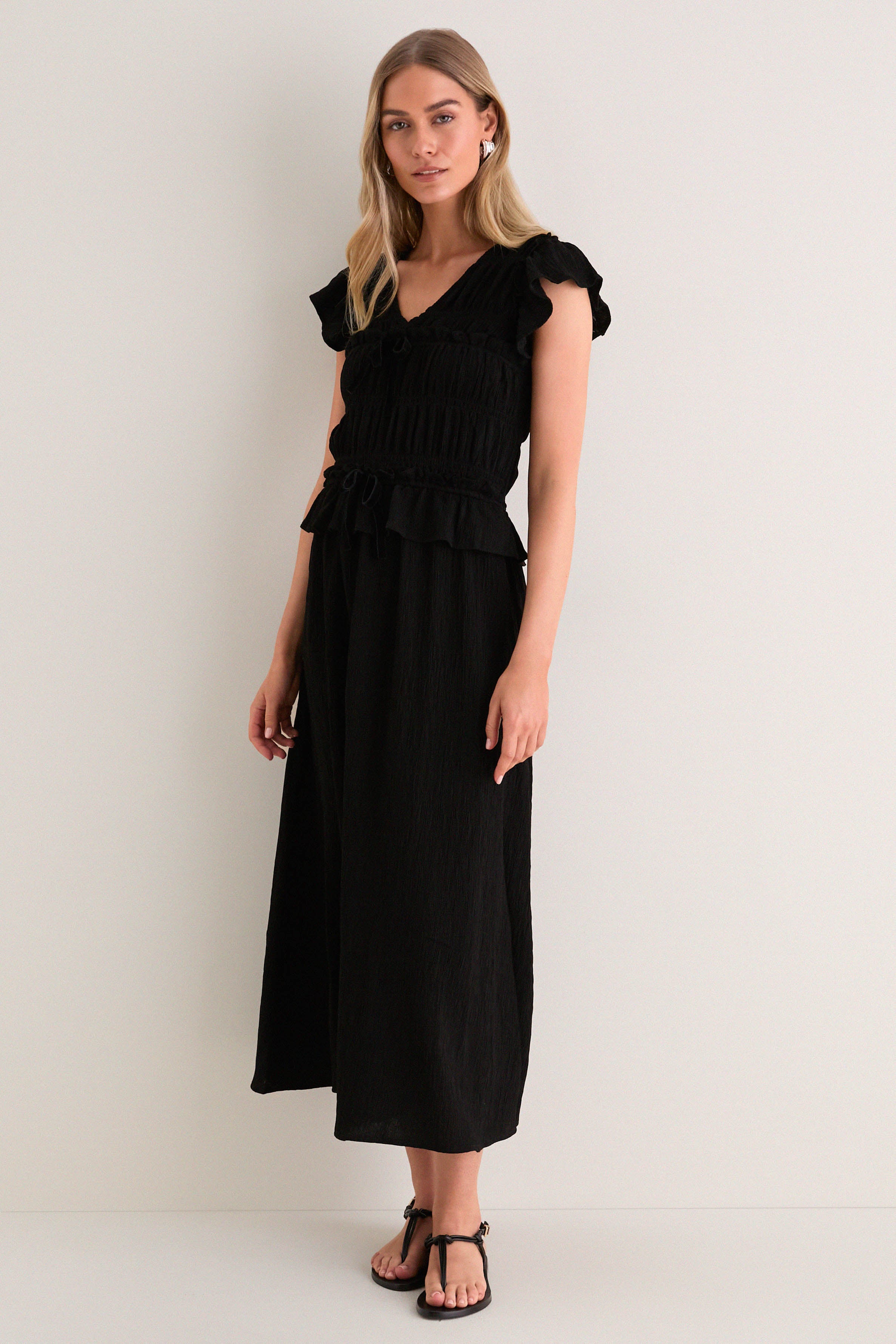 black sleeve midi dress Flutter Relaxed fit