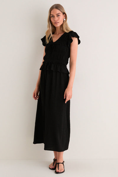 flutter sleeve midi dress Moon River Black Black / S Name/Description:Courtney Deposit - Off-the-shoulder Lace Mermaid Gown MODEL INFO Model is High Low Off The FORMAL DRESS