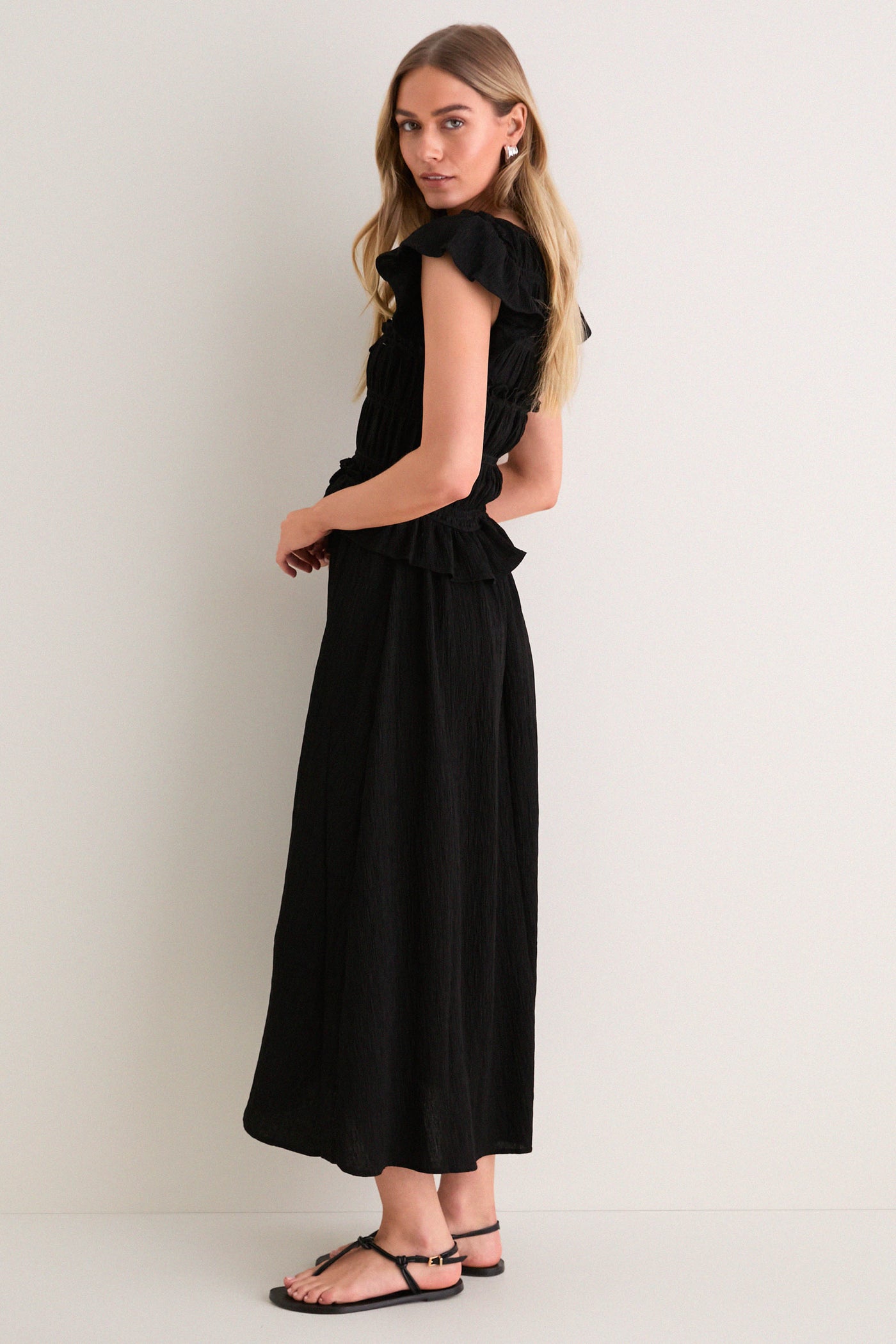 flutter sleeve midi dress Flutter Sleeve Glitter Midi Dress for Wedding Guests & Parties